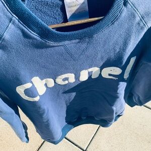 CHANEL Vintage Blue Sweatshirt with White Logo